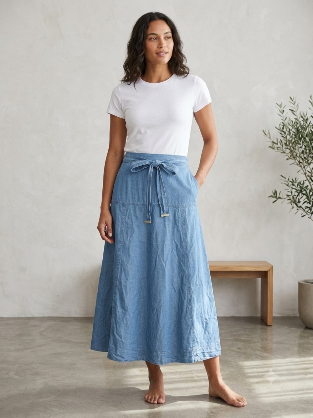 Adrienne Vittadini Light Blue Tie-Waist Maxi Skirt